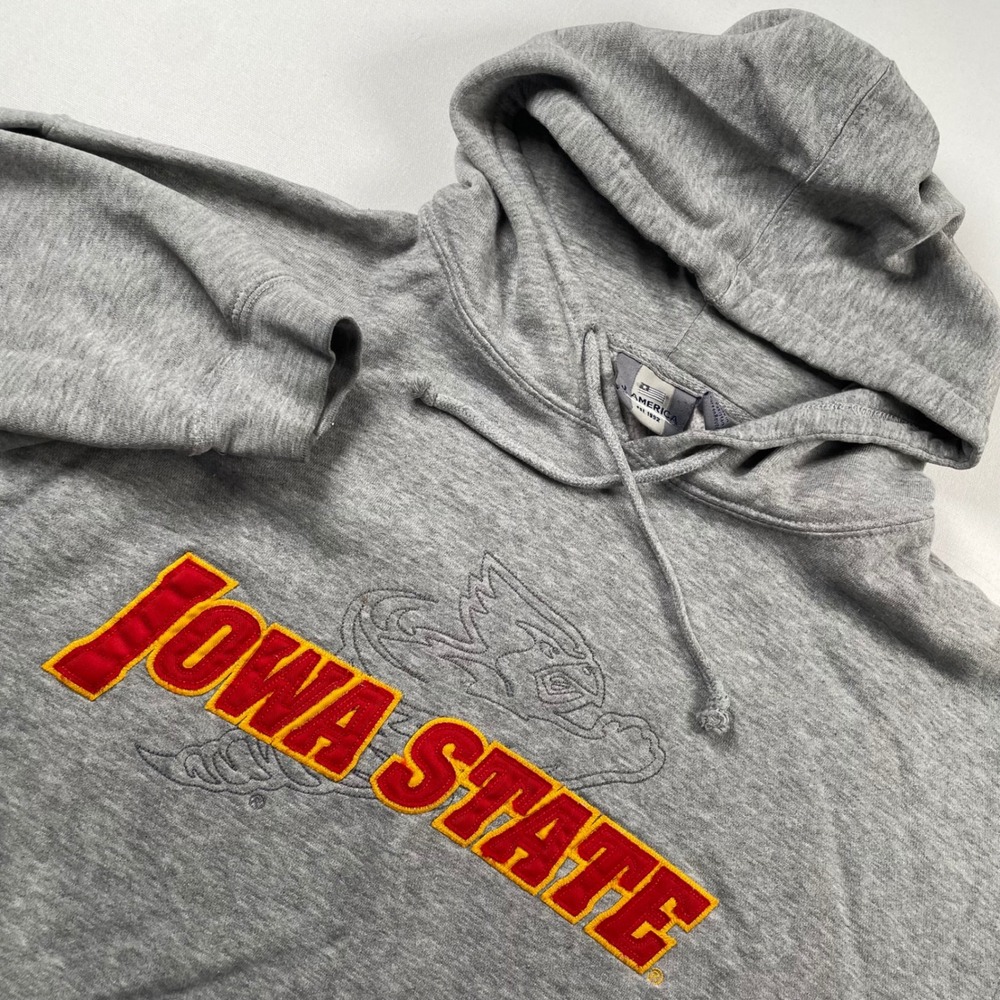 J. America Iowa State Cyclones Hoodie Mens XL Gray Embroidered Mascot Pullover